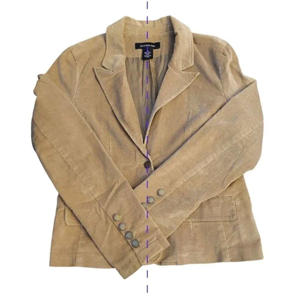 VTG Calvin Klein Beige Corduroy‎ Single Breasted Blazer Large *fits like Medium